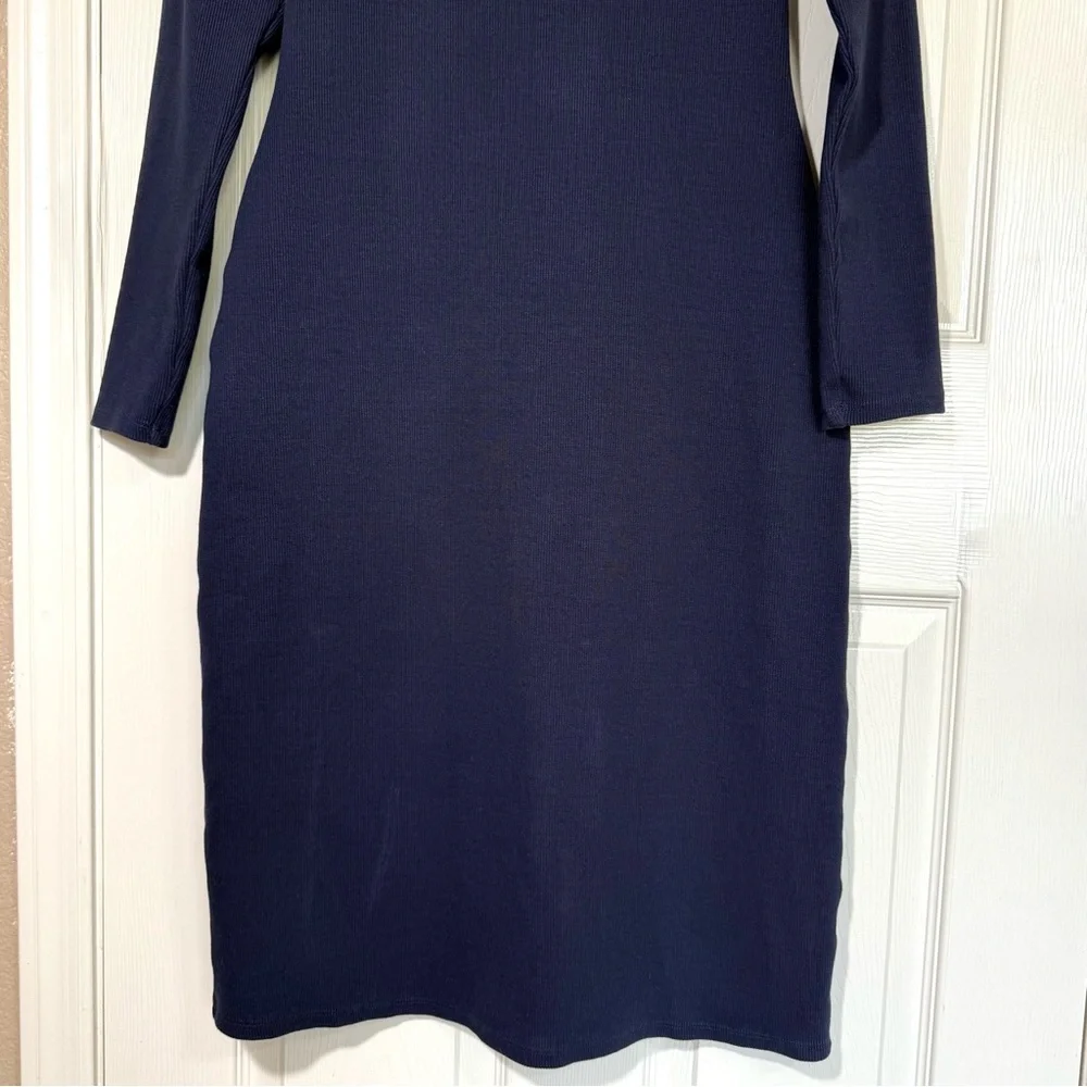 Boden Midi Dress 10R Navy Ribbed Knit Stretchy Sweetheart Coquette babydoll - Picture 7 of 13